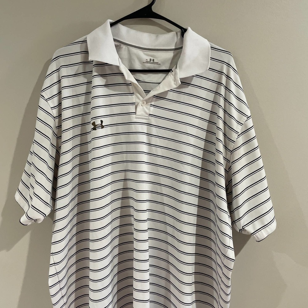 Mens XL Under Armour White and Black Stripes Golf Polo